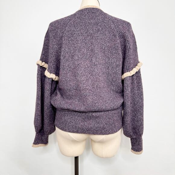 Joie Bishop Sleeve Sweater Purple Cream Alpaca Warm Preppy Boho Casual Size XL - Picture 6 of 8